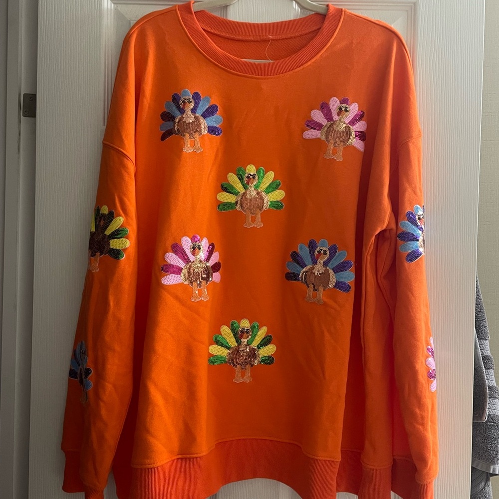 Colorful Sequin Turkey Orange Sweatshirt